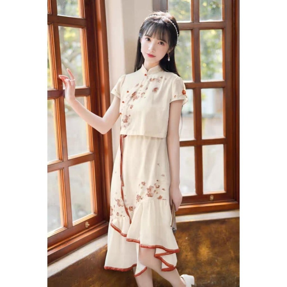 【十三余】山茶舞 漢元素 洋裝 漢服 古風 不規則下擺 新中式 中國風 少女 lolita 假兩件 連身裙 XL號-細節圖6