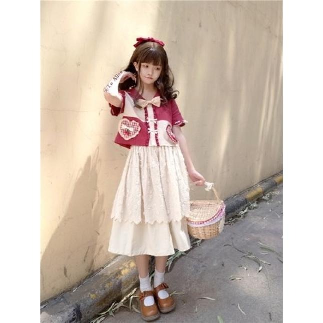 【To Alice】熊之工作室 酒紅 米白 撞色 上衣 少女 可愛 花邊 娃娃領 日系 森林系 lolita 短袖 M碼-細節圖2