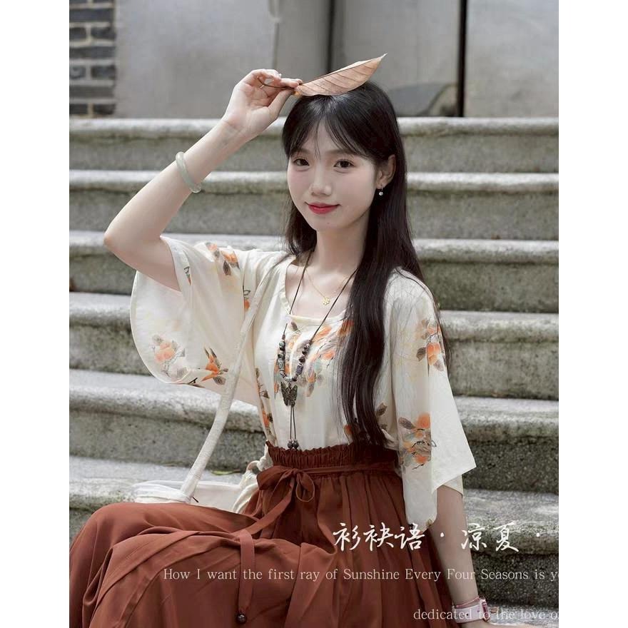 【衫袂語】涼夏 古風 漢元素 圓領衫 漢服 中國風 新中式 十三余 藍色 紅色 均碼-細節圖4