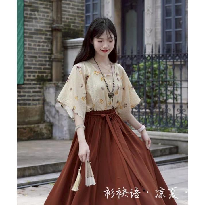 【衫袂語】涼夏 古風 漢元素 圓領衫 漢服 中國風 新中式 十三余 藍色 紅色 均碼-細節圖5