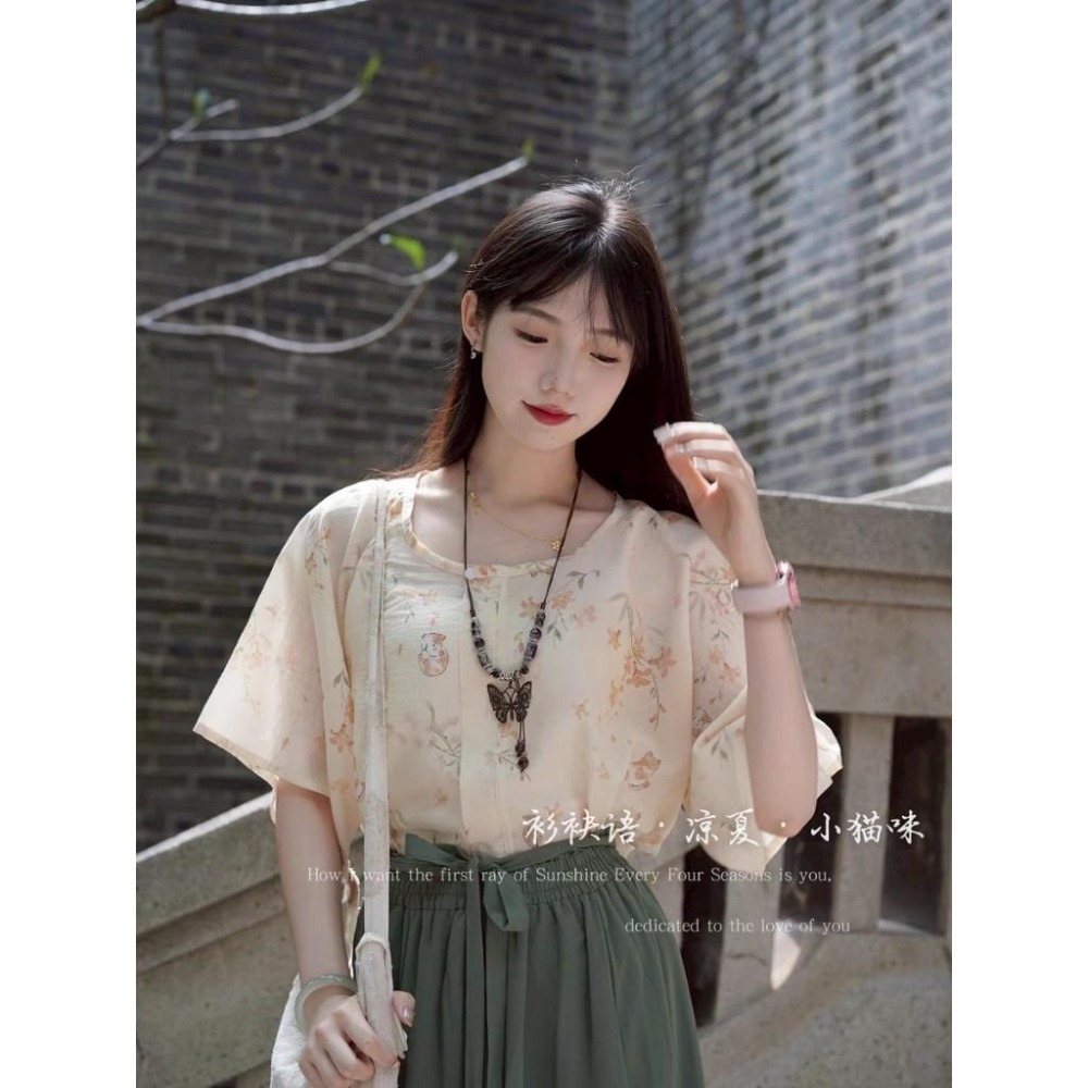 【衫袂語】涼夏 古風 漢元素 圓領衫 漢服 中國風 新中式 十三余 藍色 紅色 均碼-細節圖6