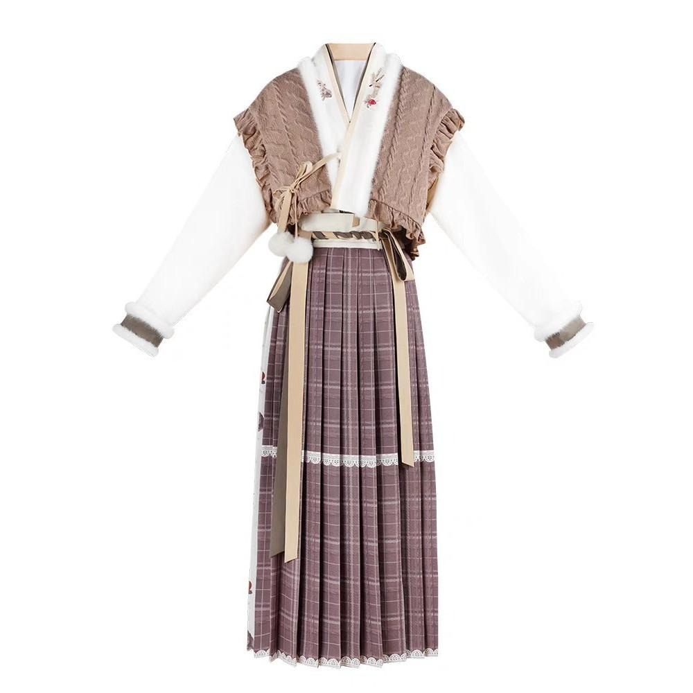 【梨花渡】下午茶 漢服 漢元素 三件套 外衫 內衫 裙子 內刷絨 秋冬 古風 中國風 中式 十三余 S碼-細節圖3