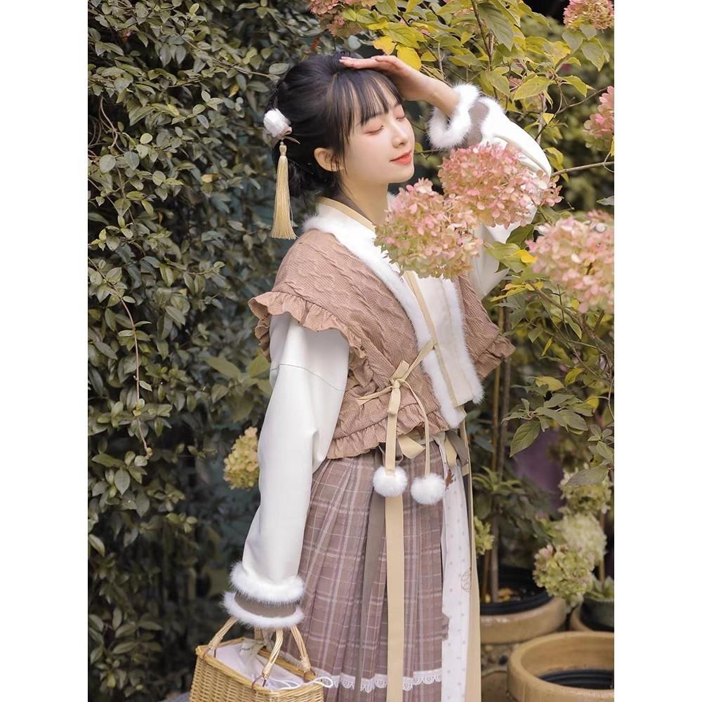 【梨花渡】下午茶 漢服 漢元素 三件套 外衫 內衫 裙子 內刷絨 秋冬 古風 中國風 中式 十三余 S碼-細節圖5