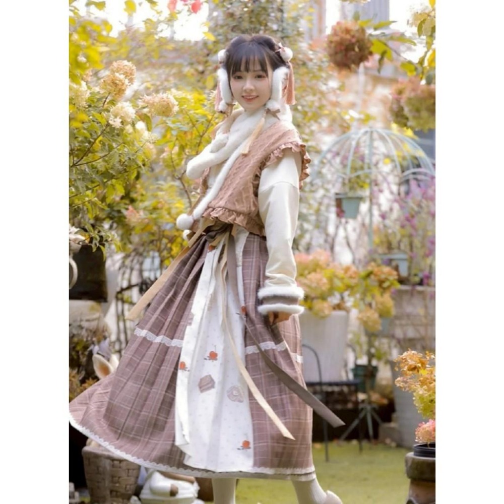 【梨花渡】下午茶 漢服 漢元素 三件套 外衫 內衫 裙子 內刷絨 秋冬 古風 中國風 中式 十三余 S碼-細節圖6