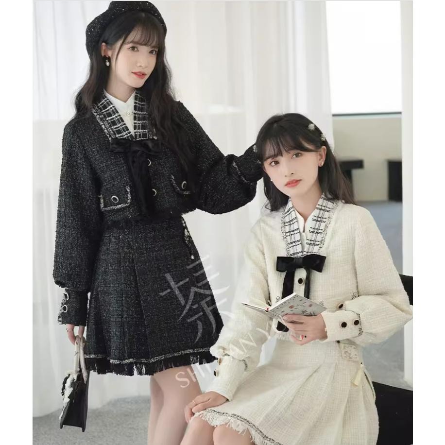 【十三余】星焰 小香風 地雷系 量產型 清楚系 漢元素 OL 日系 少女 閨密裝 外套 短裙 短馬面裙 套裝-細節圖3