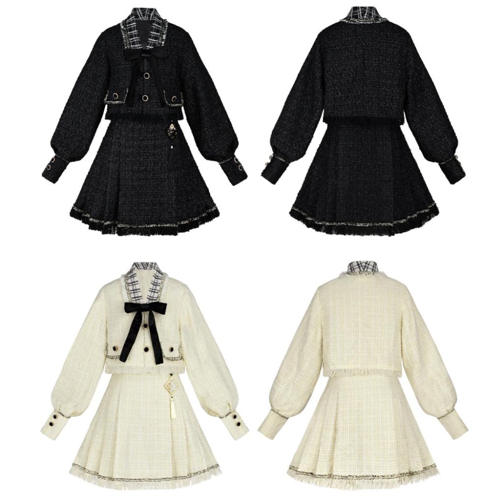 【十三余】星焰 小香風 地雷系 量產型 清楚系 漢元素 OL 日系 少女 閨密裝 外套 短裙 短馬面裙 套裝-細節圖8