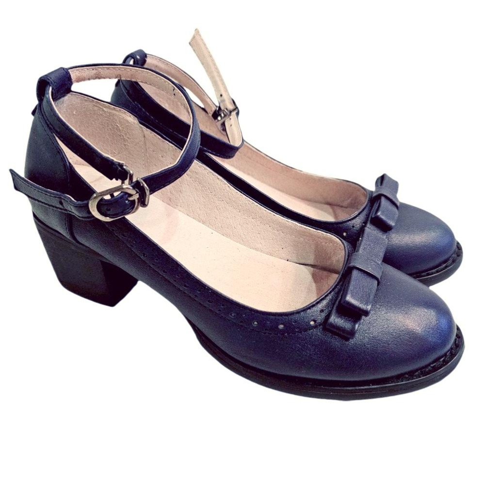 日系 森林系 少女 蝴蝶結 軟妹 英倫 學院風 娃娃鞋 皮鞋 一字扣 真皮 棕色 藍色 lolita 35.36碼-細節圖2
