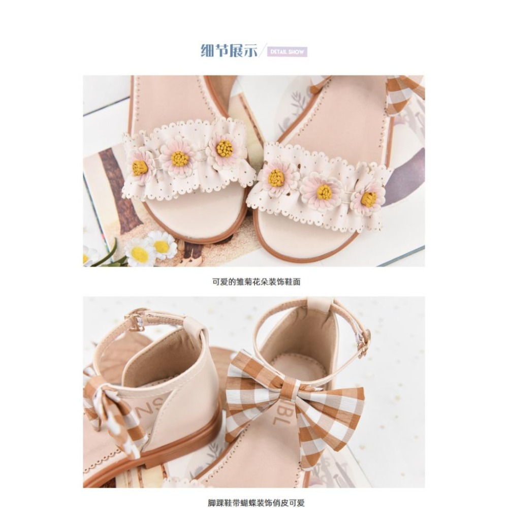 【森女部落】花朵 少女 涼鞋 時尚 低跟 軟妹 日系 森林系 雛菊 仙女 甜美 蝴蝶結 一字扣 涼鞋 夏季 女鞋 35號-細節圖3
