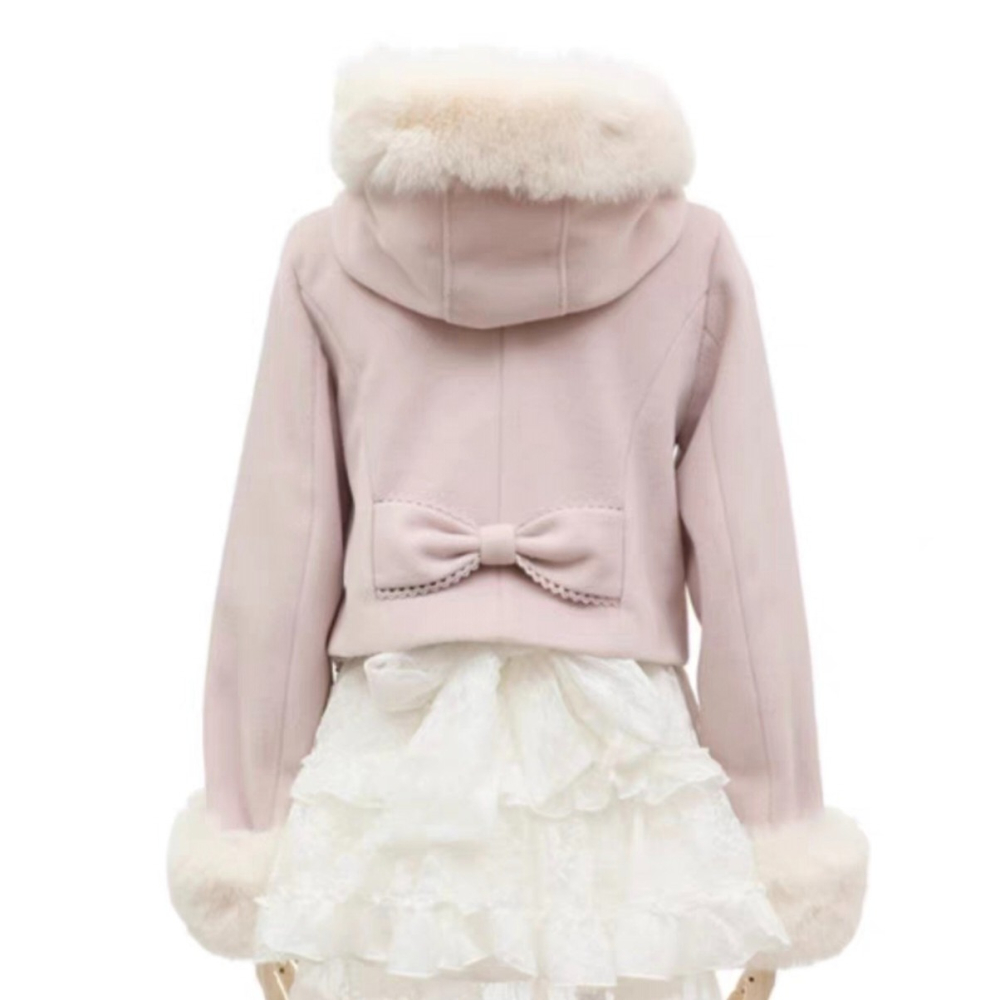 【lizlisa】日單 粉色連帽 短版大衣 外套 毛袖 絨毛 地雷系 量產型 日系 亞文化 lolita 軟妹 少女-細節圖8