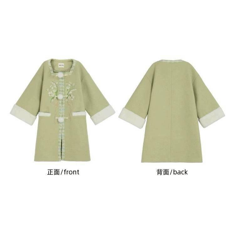 【森女部落】鈴蘭花刺繡 綠色 漢元素 漢服 方領大衣 中國風 古風 新中式 lolita 軟妹 少女-細節圖6