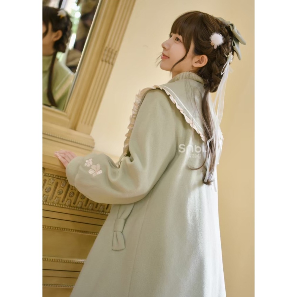 【森女部落】淺綠色花朵刺繡大衣 漢元素 大衣 中國風 古風 新中式 lolita 軟妹 少女-細節圖4