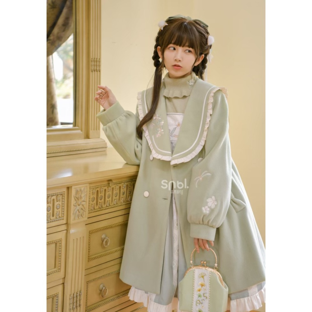 【森女部落】淺綠色花朵刺繡大衣 漢元素 大衣 中國風 古風 新中式 lolita 軟妹 少女-細節圖6