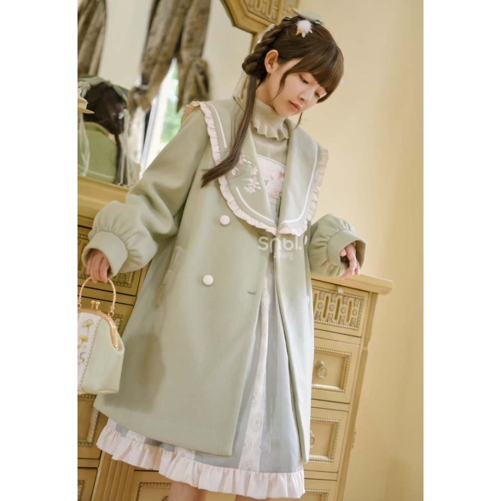 【森女部落】淺綠色花朵刺繡大衣 漢元素 大衣 中國風 古風 新中式 lolita 軟妹 少女-細節圖7