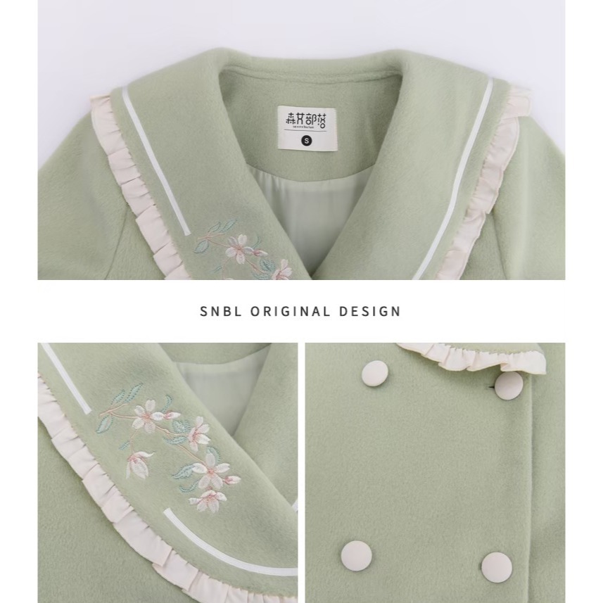 【森女部落】淺綠色花朵刺繡大衣 漢元素 大衣 中國風 古風 新中式 lolita 軟妹 少女-細節圖9