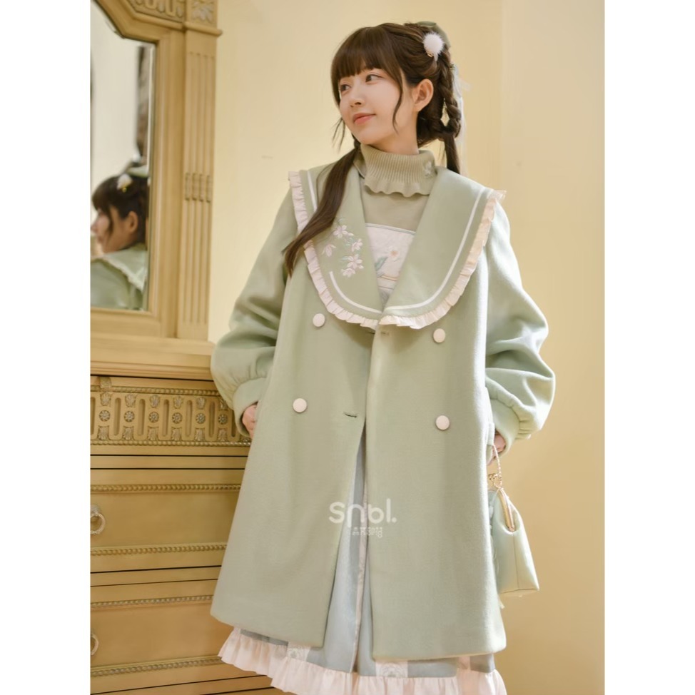 【森女部落】淺綠色花朵刺繡大衣 漢元素 大衣 中國風 古風 新中式 lolita 軟妹 少女-細節圖10