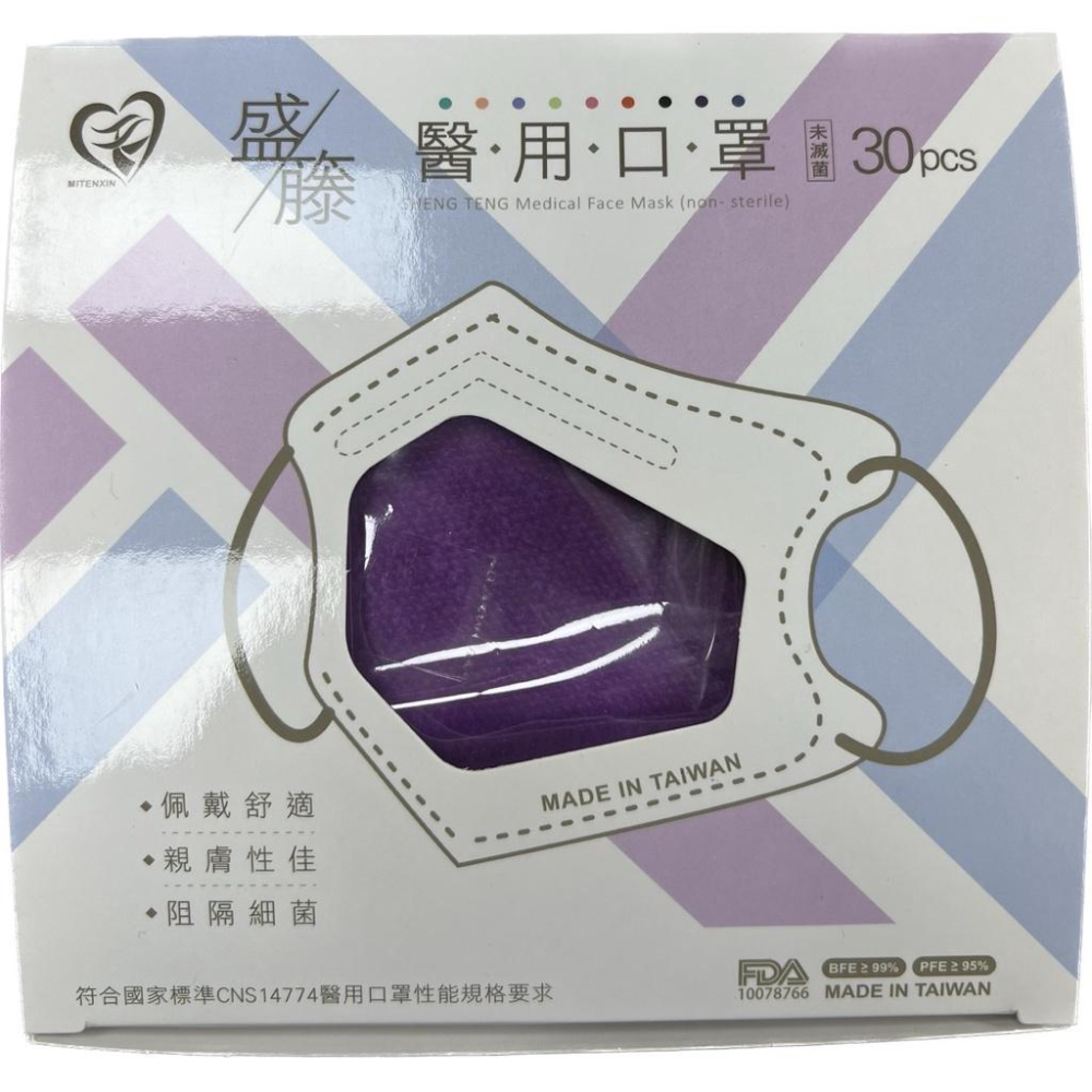 【滿千免運】盛籐 3D 成人醫用口罩 30入 曜石黑/土耳其藍/風信紫/無暇白【禾宜藥局】-細節圖4