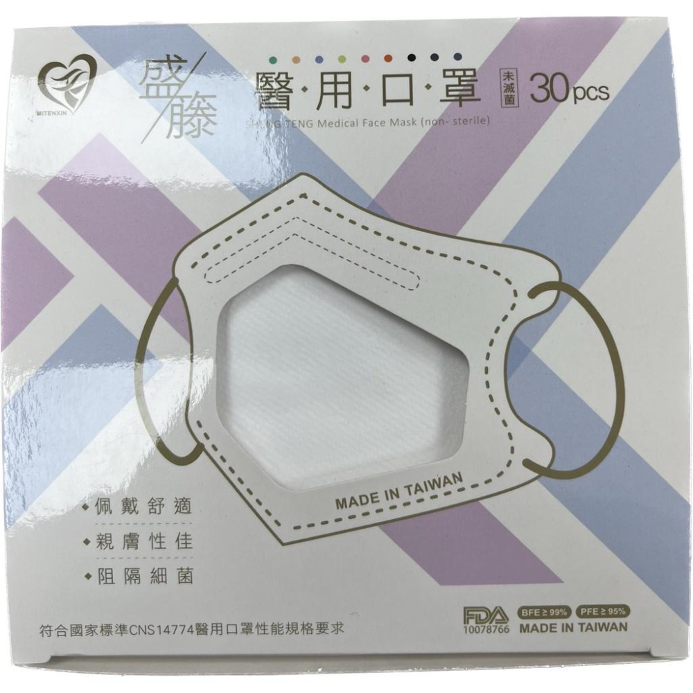 【滿千免運】盛籐 3D 成人醫用口罩 30入 曜石黑/土耳其藍/風信紫/無暇白【禾宜藥局】-細節圖5