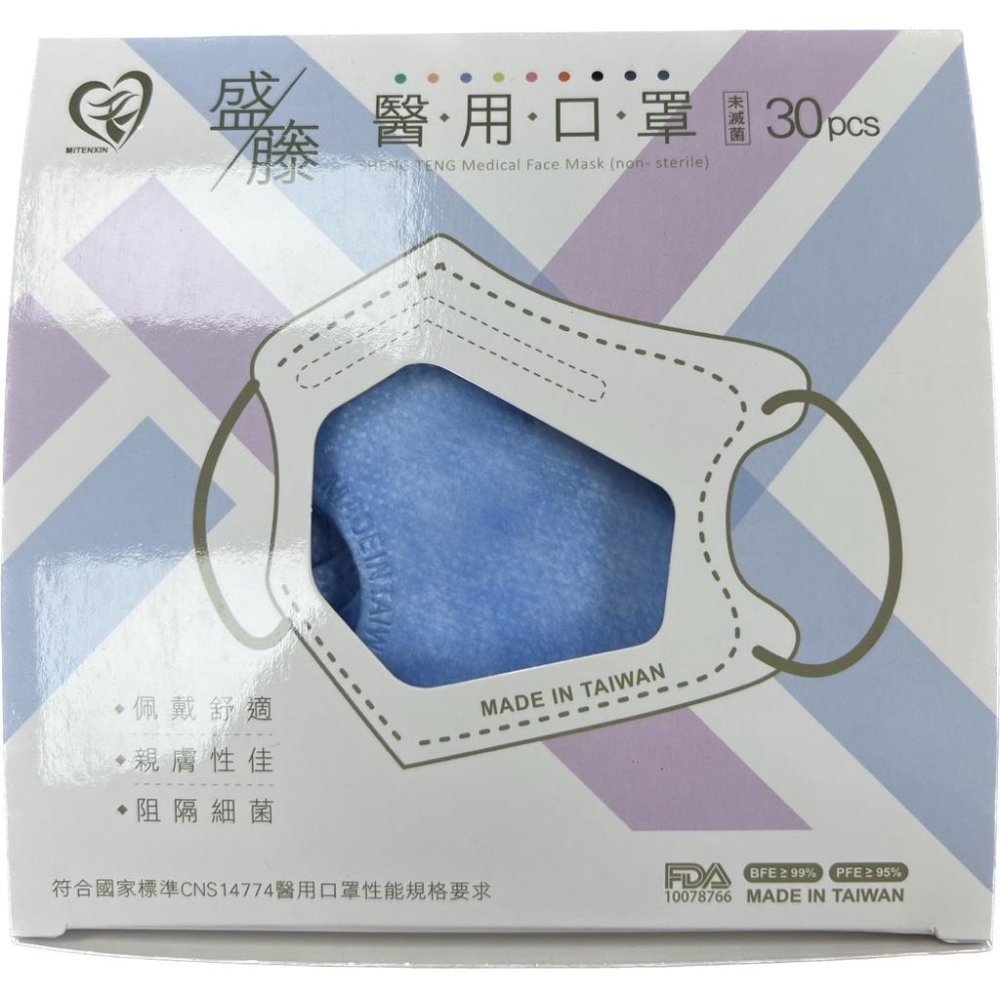【滿千免運】盛籐 3D 成人醫用口罩 30入 曜石黑/土耳其藍/風信紫/無暇白【禾宜藥局】-細節圖6