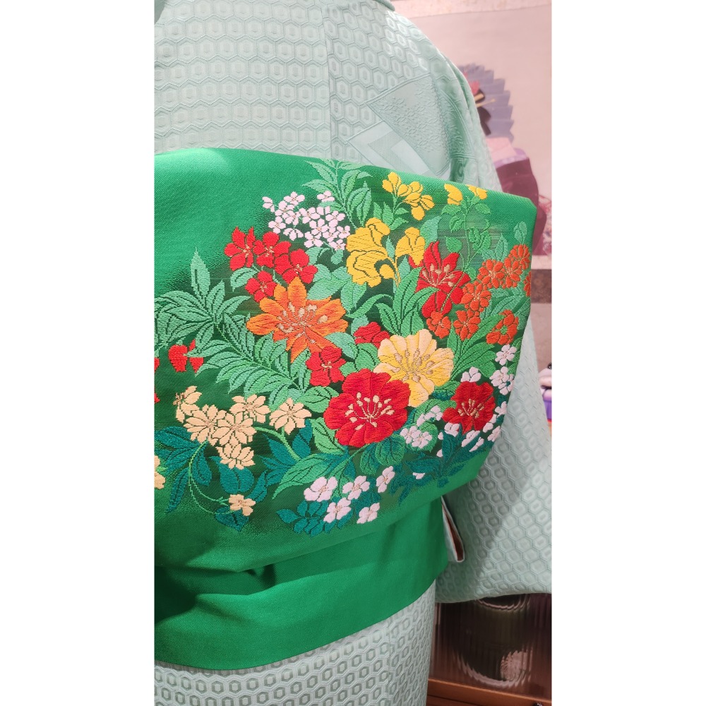 錦綠唐花刺繡 名古屋帶-細節圖6