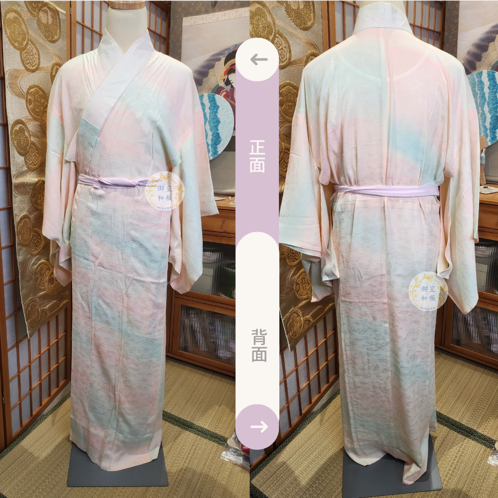 粉藍暗景 中古襦袢-細節圖2