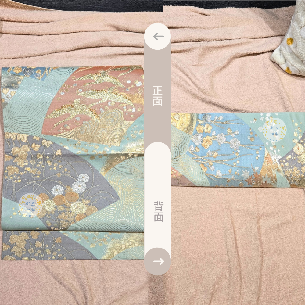 地紙群鶴 袋帶-細節圖2