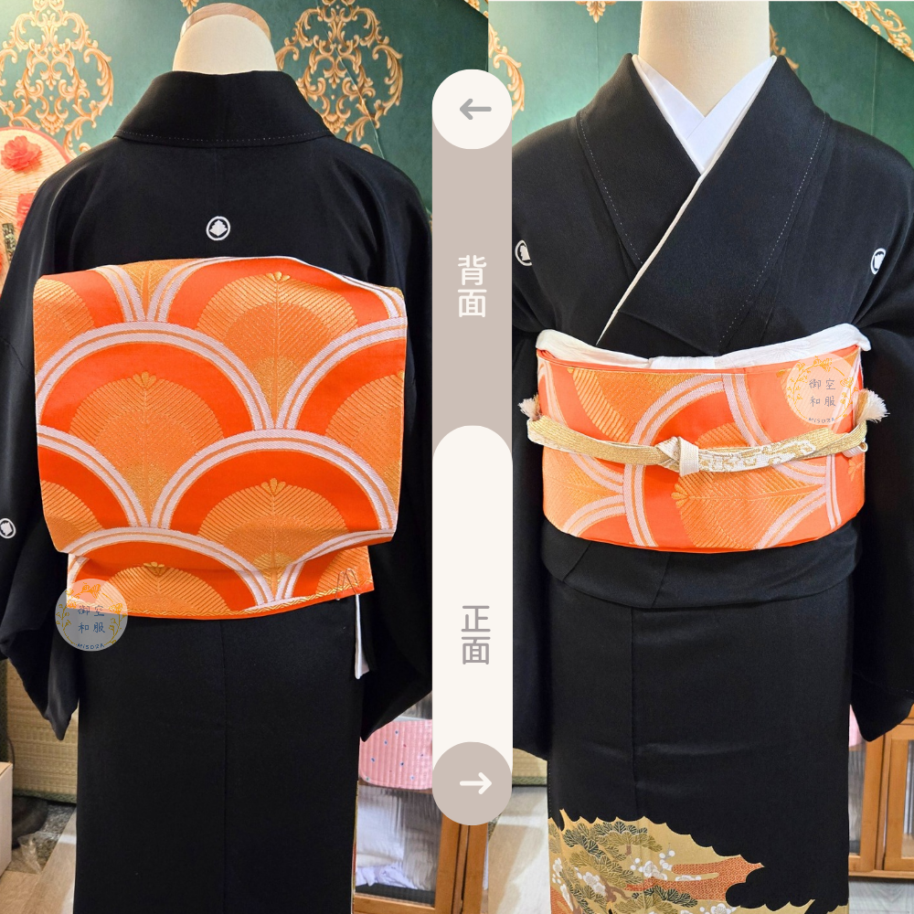 亮橘月桂扇 袋帶-細節圖2