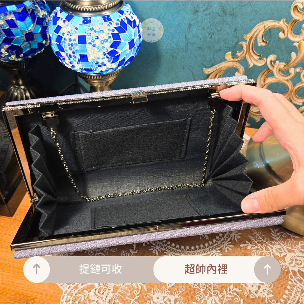 素面灰藍布面手拿包｜和服包包-細節圖2