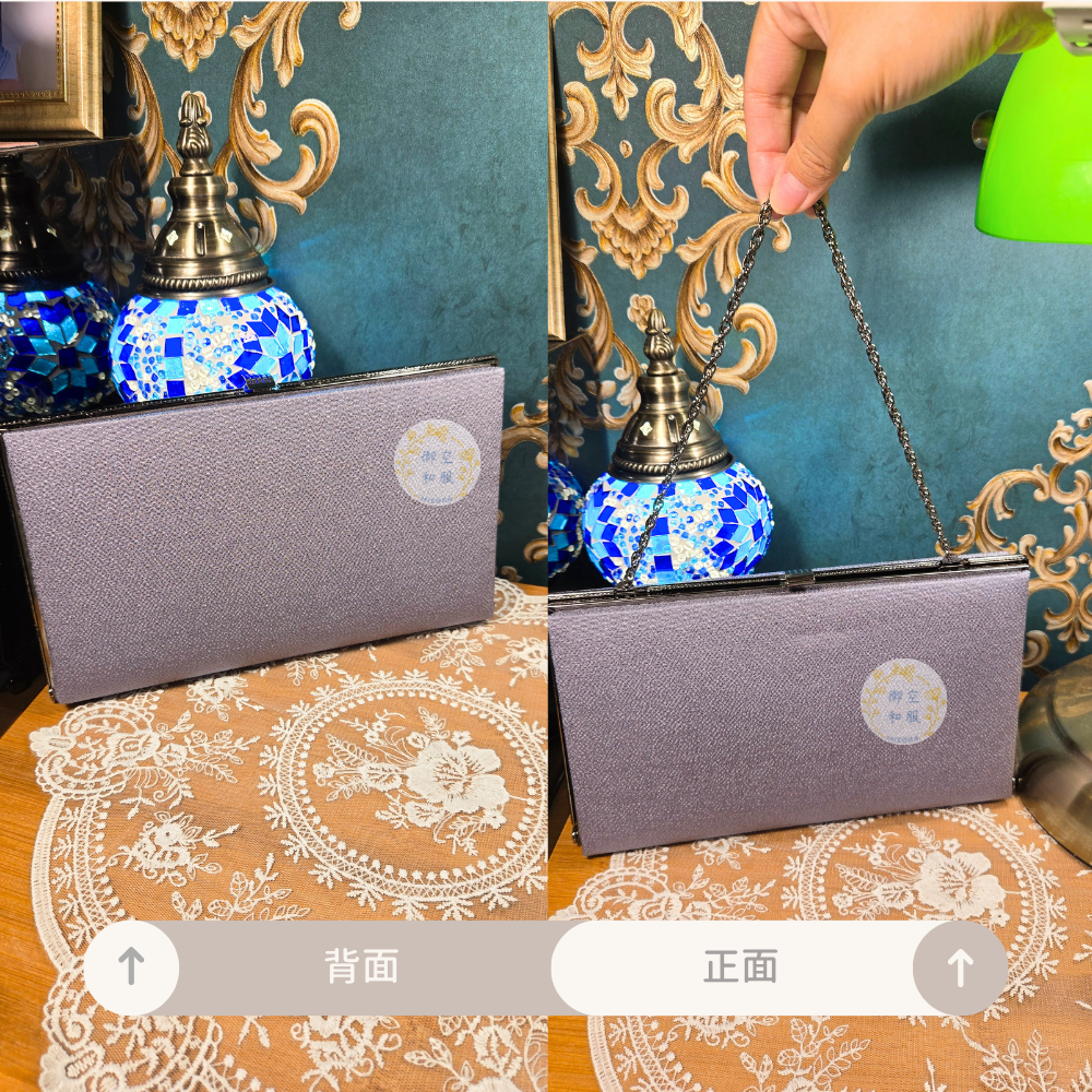 素面灰藍布面手拿包｜和服包包-細節圖3