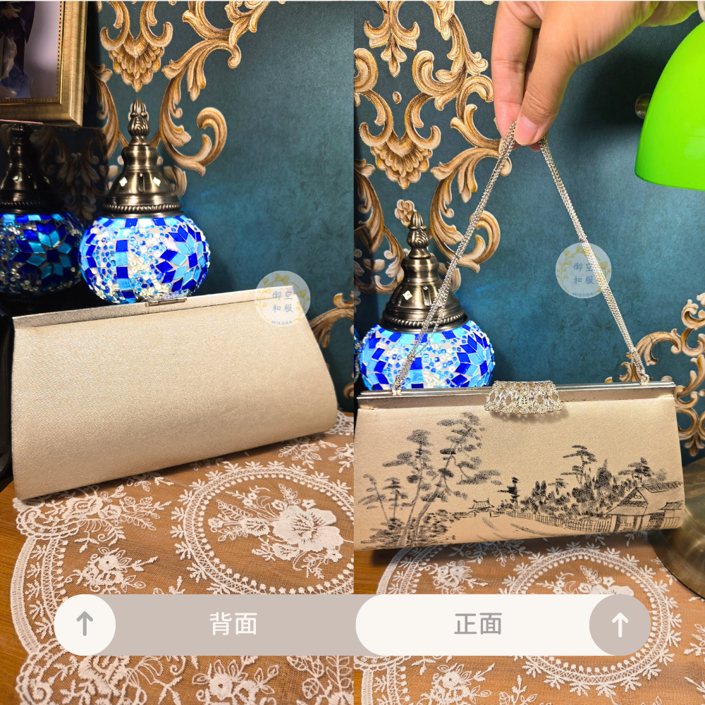 景紋硬殼布面手拿包｜和服包包-細節圖3