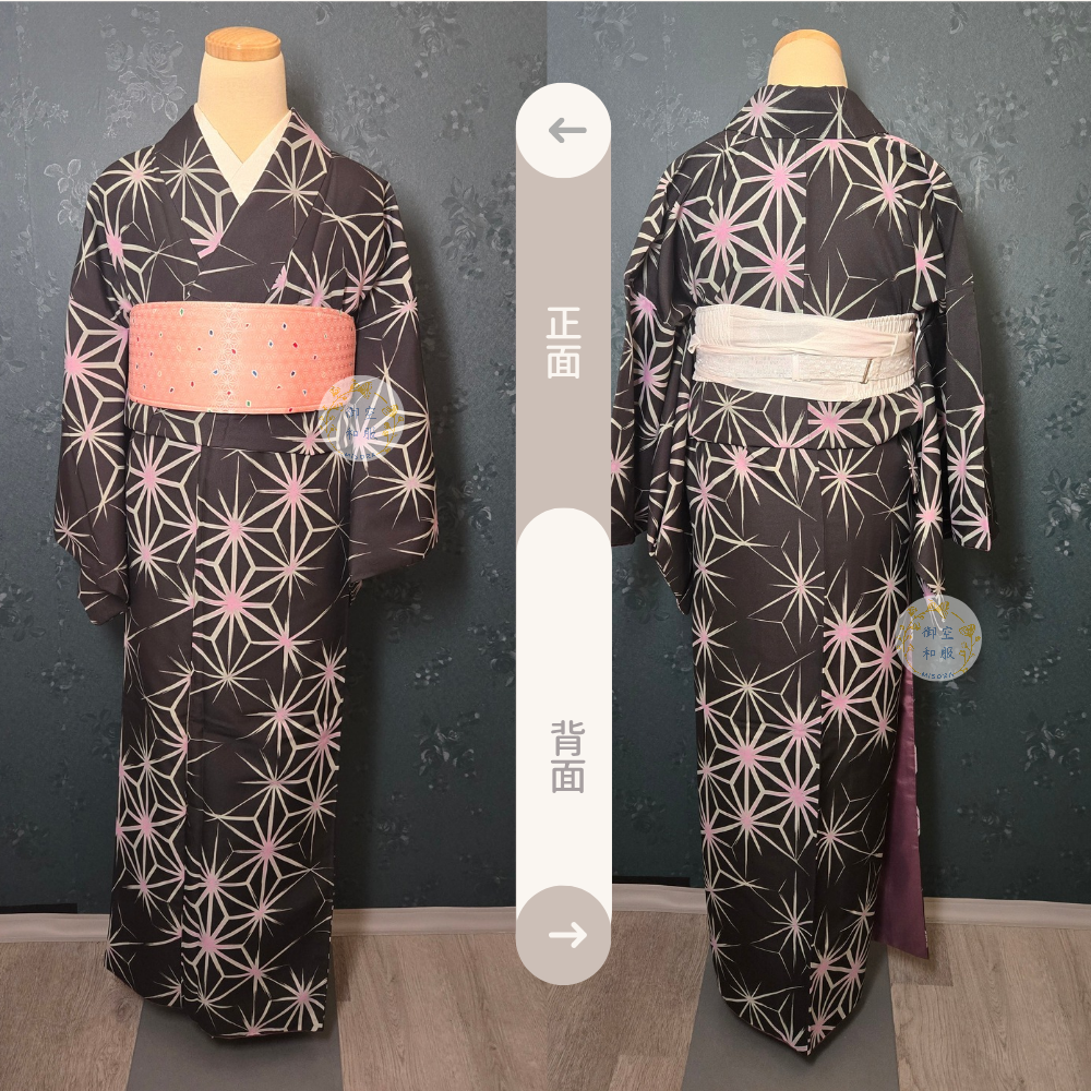 黑地麻葉 化纖小紋｜可水洗｜164.5cm-細節圖2