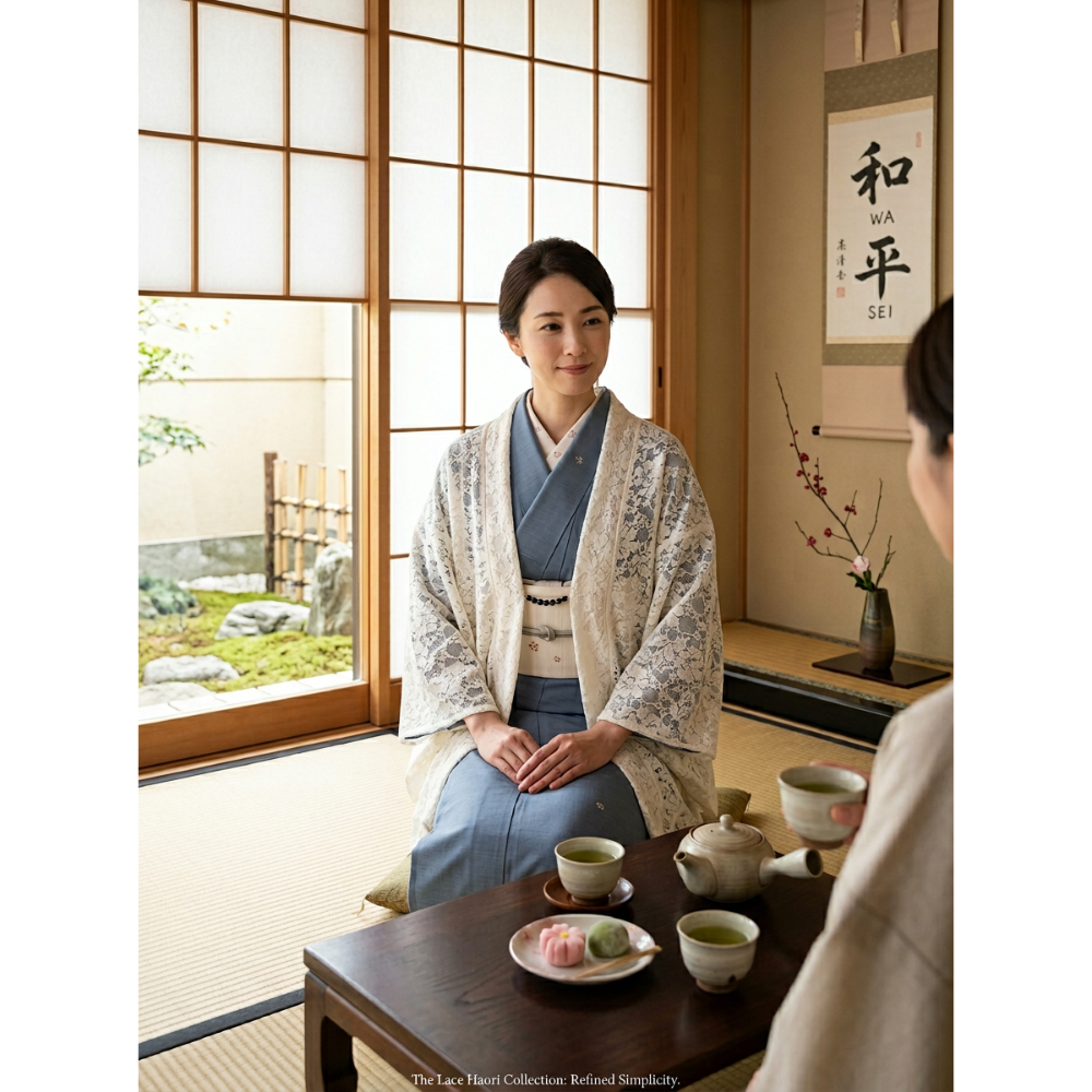蕾絲羽織｜春秋超推薦｜附羽織紐｜衣長87cm-細節圖3