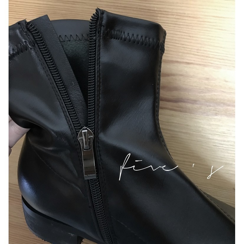 533 ｜  最大41號韓國連線正韓帥氣小方頭側拉鍊低跟短靴襪靴麂皮靴大尺碼綁帶真皮款-細節圖4