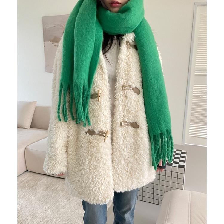 533 ｜ 新色2026韓國保暖柔軟長粗辮子流蘇加厚圍巾大圍巾聖誕紅綠黑灰白駝咖粉黃藍格紋正韓-細節圖3