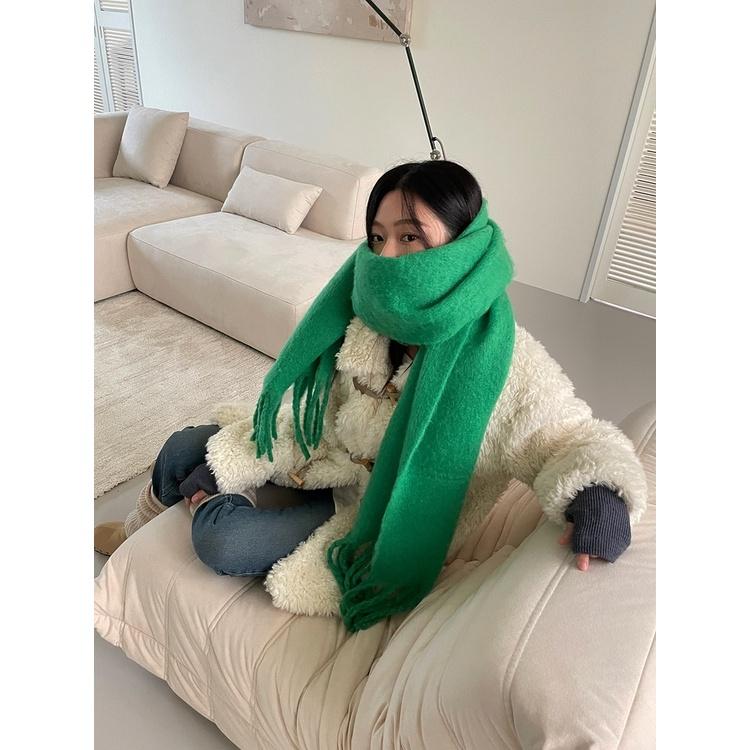 533 ｜ 新色2026韓國保暖柔軟長粗辮子流蘇加厚圍巾大圍巾聖誕紅綠黑灰白駝咖粉黃藍格紋正韓-細節圖4