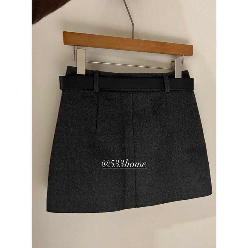 533｜現貨 韓國顯瘦挺料毛呢短裙防走光褲裙附銀釦寬皮帶-細節圖3