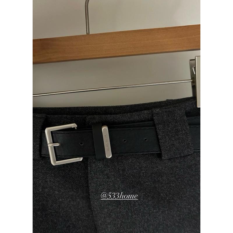 533｜現貨 韓國顯瘦挺料毛呢短裙防走光褲裙附銀釦寬皮帶-細節圖5