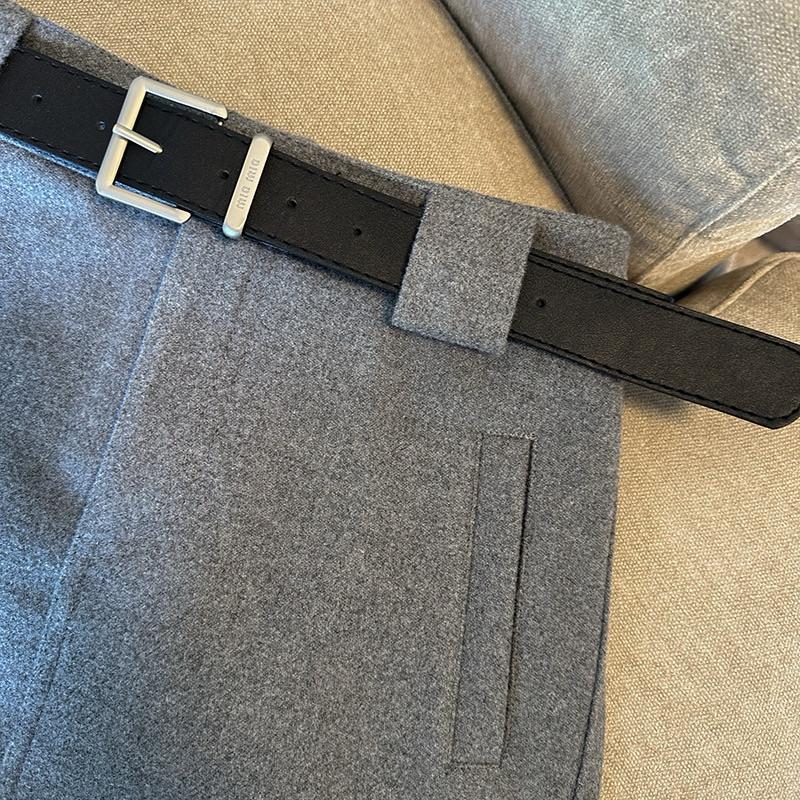 533｜現貨 韓國顯瘦挺料毛呢短裙防走光褲裙附銀釦寬皮帶-細節圖6