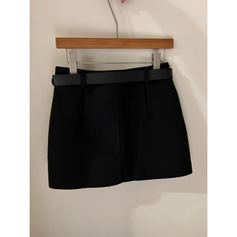 533｜現貨 韓國顯瘦挺料毛呢短裙防走光褲裙附銀釦寬皮帶-細節圖8