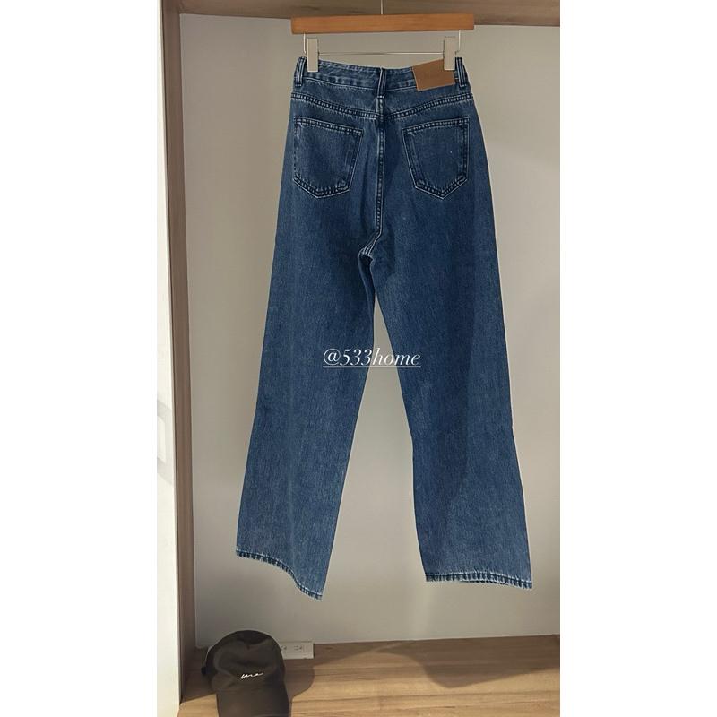 533 |  正韓 韓國深藍丹寧色高腰寬褲直筒牛仔褲-細節圖3