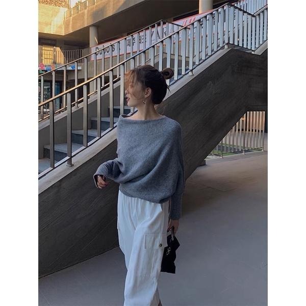 533 ｜現貨 韓國時髦設計感不對稱長袖針織衫短版柔軟毛衣-細節圖3