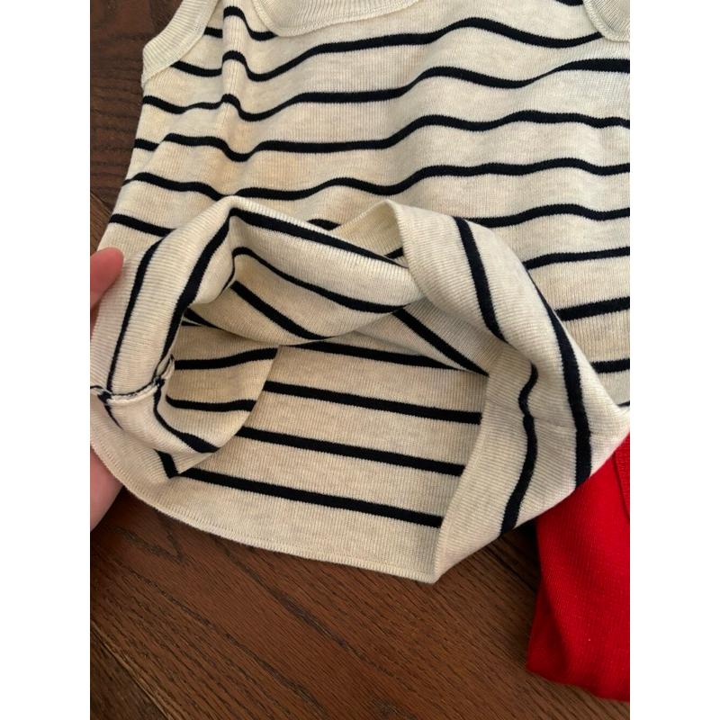 533｜ 現貨 秋冬韓國大U領遮副乳羊毛針織背心素面條紋-細節圖2