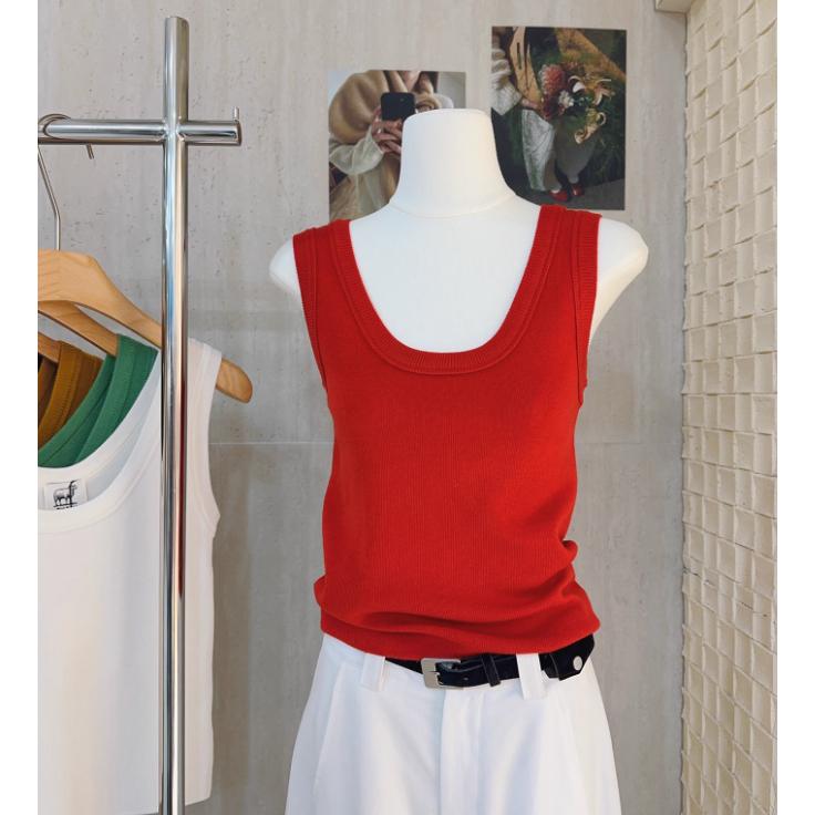 533｜ 現貨 秋冬韓國大U領遮副乳羊毛針織背心素面條紋-細節圖3