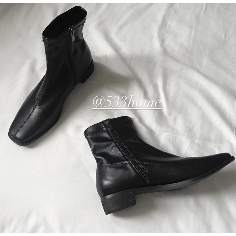533 ｜現貨  最大41號韓國連線正韓帥氣小方頭側拉鍊低跟短靴襪靴麂皮靴大尺碼-細節圖2