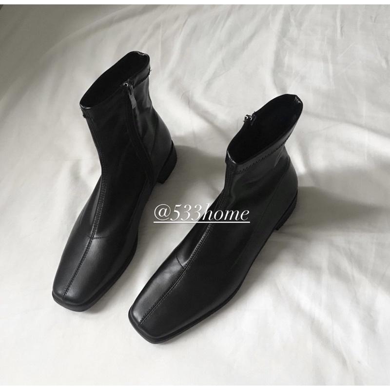 533 ｜現貨  最大41號韓國連線正韓帥氣小方頭側拉鍊低跟短靴襪靴麂皮靴大尺碼-細節圖3