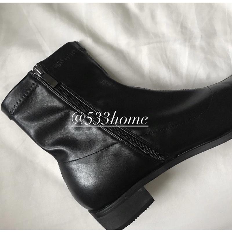 533 ｜現貨  最大41號韓國連線正韓帥氣小方頭側拉鍊低跟短靴襪靴麂皮靴大尺碼-細節圖5