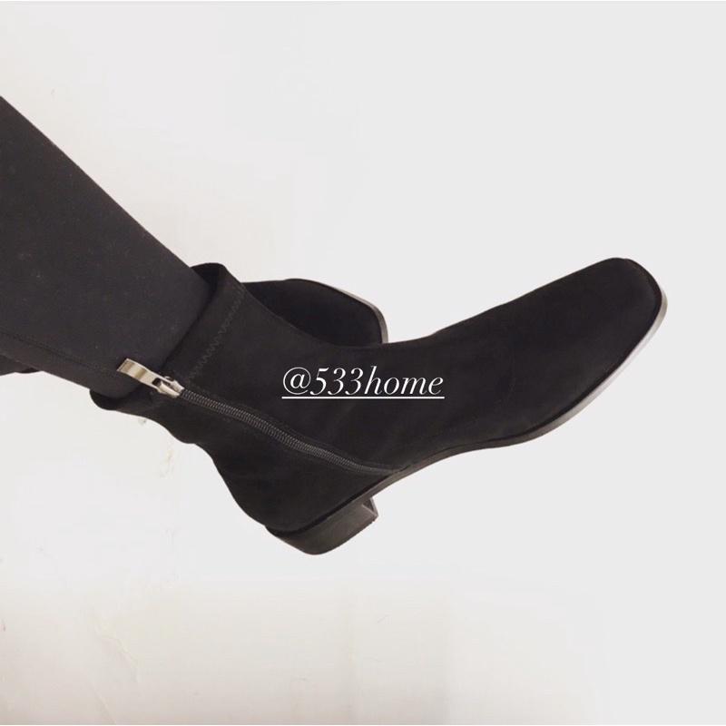 533 ｜現貨  最大41號韓國連線正韓帥氣小方頭側拉鍊低跟短靴襪靴麂皮靴大尺碼-細節圖7