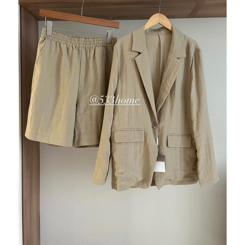 533 | 現貨 夏天薄涼西裝外套鬆緊腰短褲兩件式套裝高個子-細節圖2