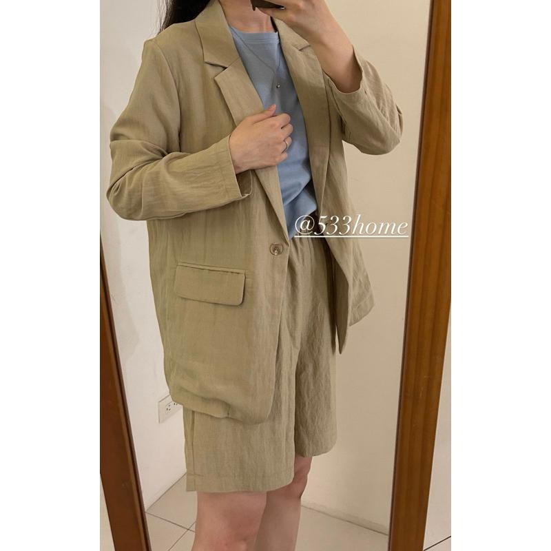 533 | 現貨 夏天薄涼西裝外套鬆緊腰短褲兩件式套裝高個子-細節圖4