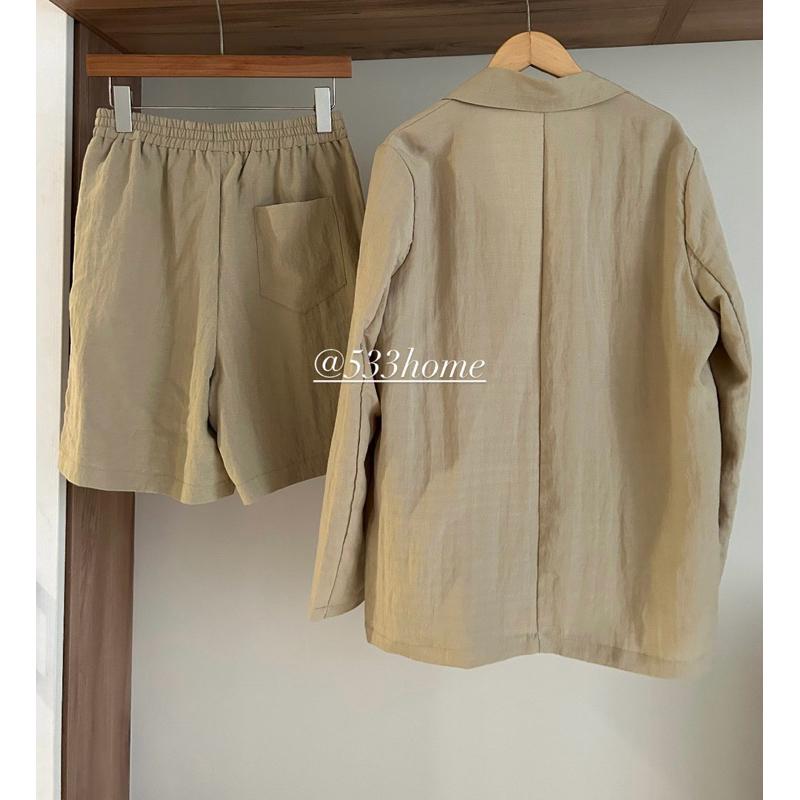 533 | 現貨 夏天薄涼西裝外套鬆緊腰短褲兩件式套裝高個子-細節圖6