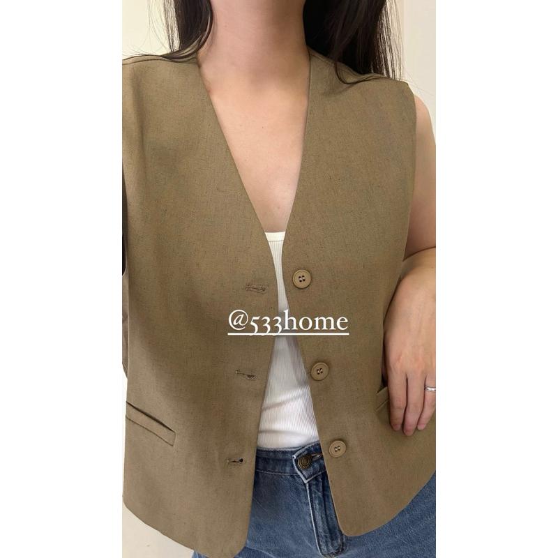533  |  現貨  質感亞麻V領西裝背心外套寬鬆感馬甲-細節圖2